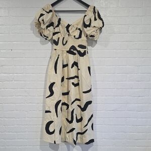 Sincerely Jules Cream Midi Dress with Black Abstract Print